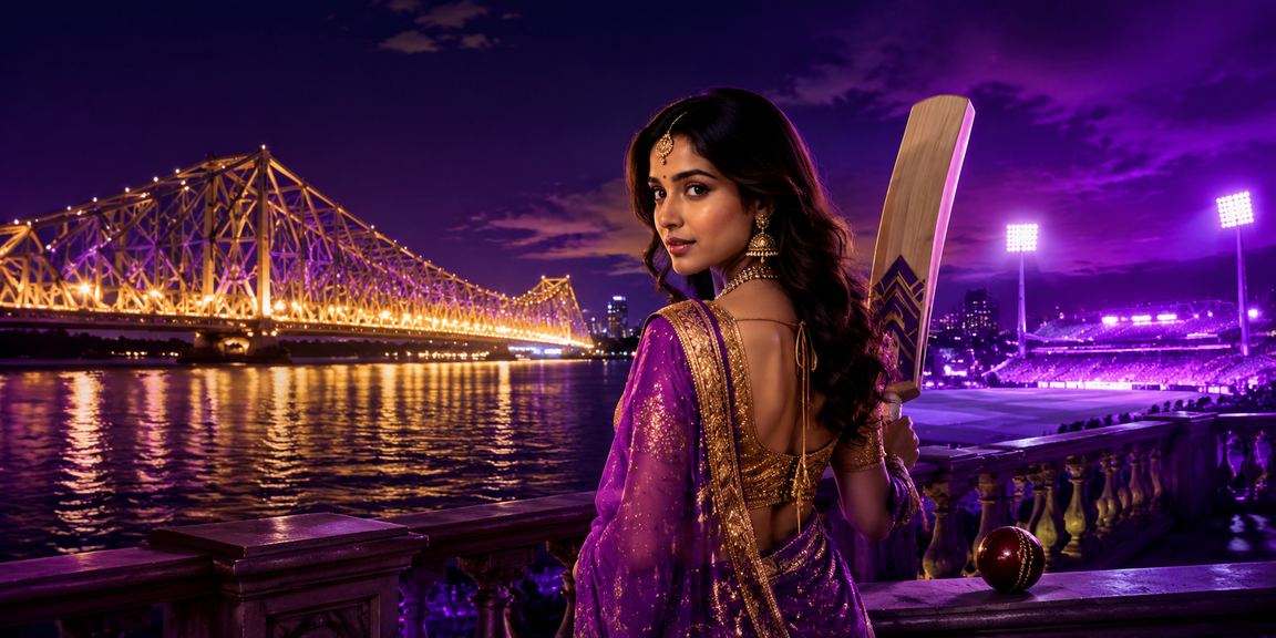 Kolkata Howrah Bridge illuminated with cricket betting neon lights